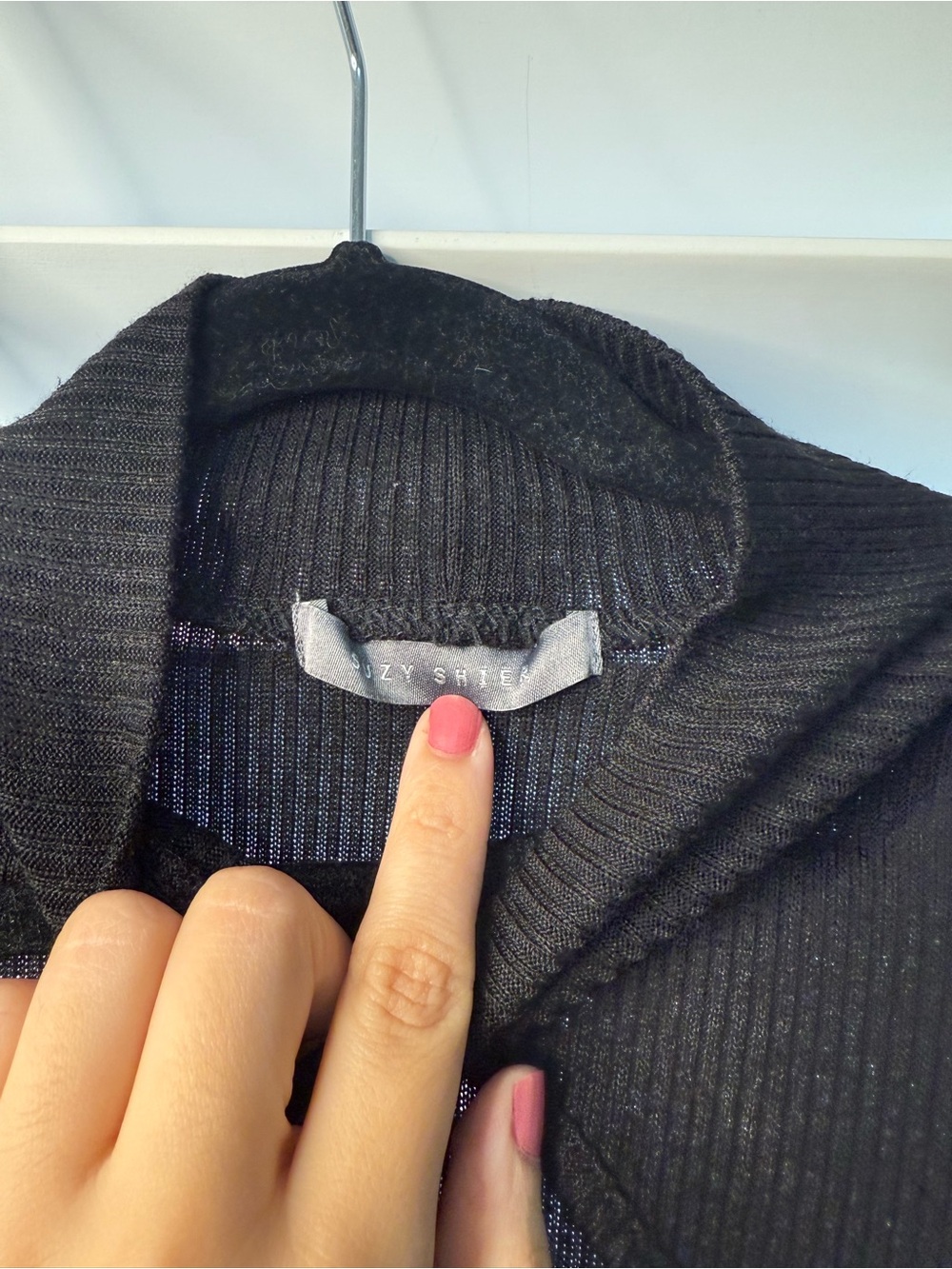 Suzy Shier Black Ribbed Mock Neck Top - Picture 3 of 4